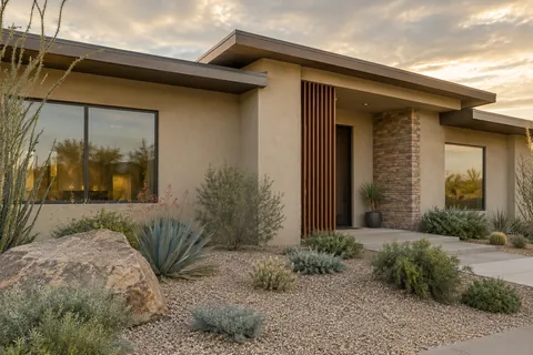 Illustrative Arizona b4 desert modern wood screen; not a specific community or available property. Not a depiction of Entrada Reserve Series or an available home.