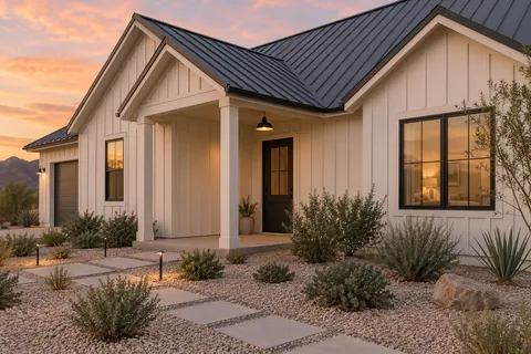 Illustrative Arizona b4 one story modern farmhouse; not a specific community or available property. Not a depiction of North Copper Canyon or an available home.