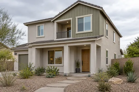 Illustrative Arizona b4 sage gable two story overcast; not a specific community or available property. Not a depiction of Hawes Crossing Landmark Collection or an available home.
