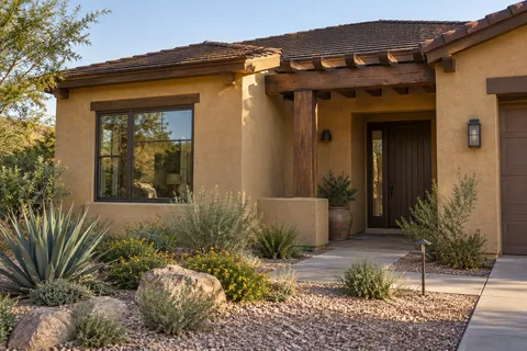 Illustrative Arizona b4 territorial timber porch; not a specific community or available property. Not a depiction of Ghost Hollow Estates or an available home.