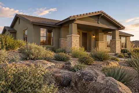 Illustrative Arizona desert craftsman porch; not a specific community or available property. Not a depiction of Jacamar at Waterston Central or an available home.