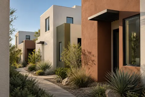 Illustrative Arizona compact desert paseo; not a specific community or available property. Not a depiction of Madera or an available home.