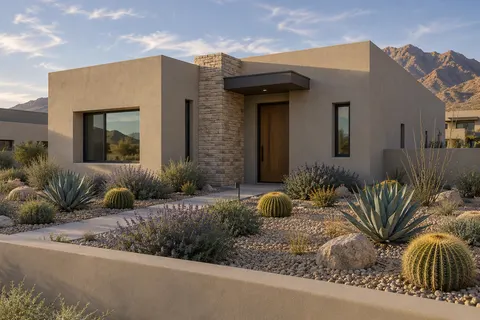 Illustrative Arizona small sandstone desert modern. Not a depiction of this community or an available home.