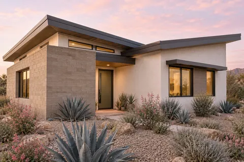 Illustrative Arizona split shed desert ranch; not a specific community or available property. Not a depiction of Encanto or an available home.