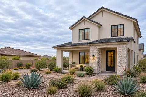 Illustrative Arizona two story open sky garden; not a specific community or available property. Not a depiction of Village at Seven Desert Mountain or an available home.