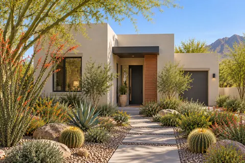 Illustrative Arizona desert contemporary home; not a specific community or available property. Not a depiction of Alamar Journey Collection or an available home.