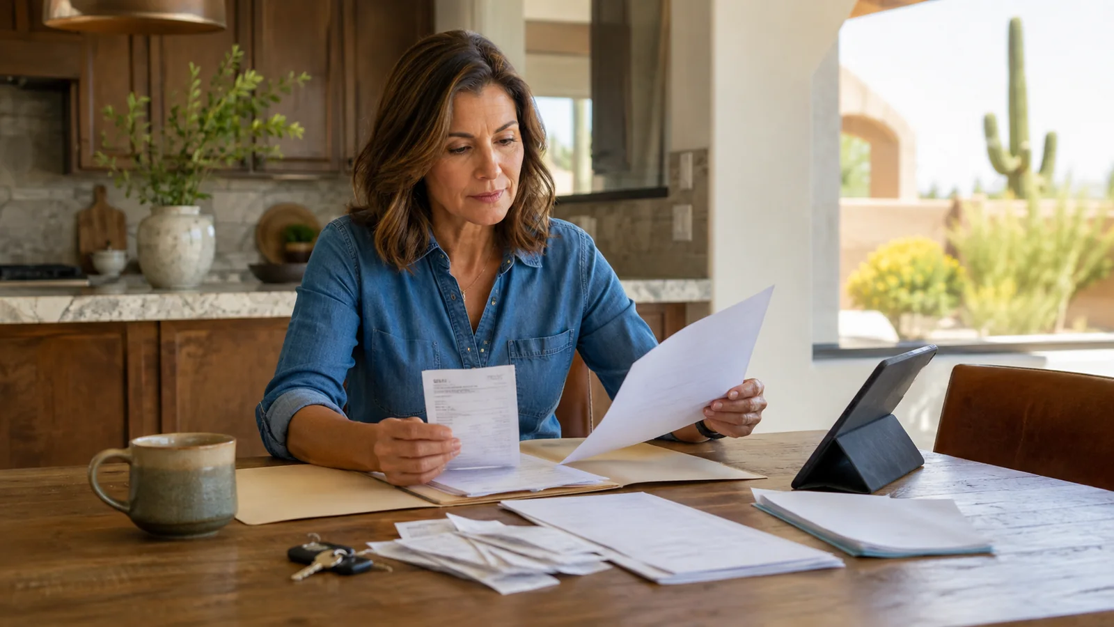 Arizona Seller Disclosure and SPDS Guide Arizona homeowner organizing property disclosure information before selling a home