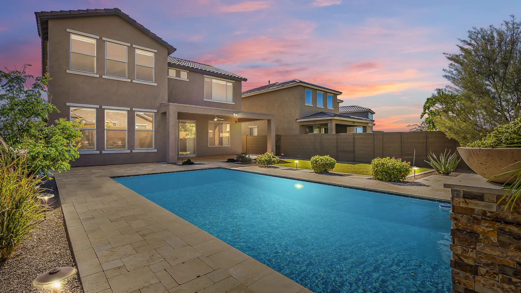 chandler-representative-pool-v1 Arizona home and backyard pool photographed at twilight