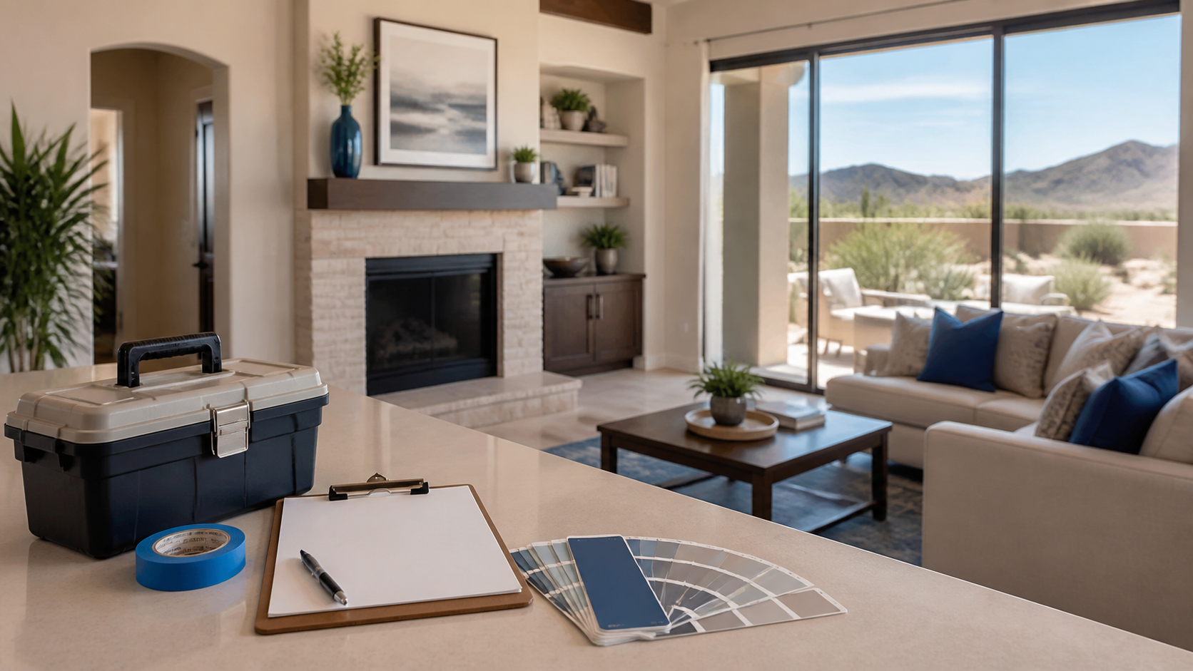 Arizona Home Repair Planning Before Selling Repair planning tools in a bright Arizona home before selling